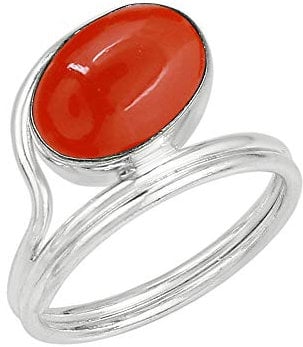 Ring aus echtem Karneol, oval, 6 Karat, 10 x 14 mm, 925er Silber, handgefertigt, Größe 7,5