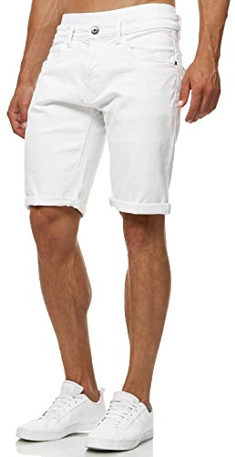 Indicode Herren Caden Jeans Shorts mit 5 Taschen | Herrenshorts Used Look für Männer Offwhite, M