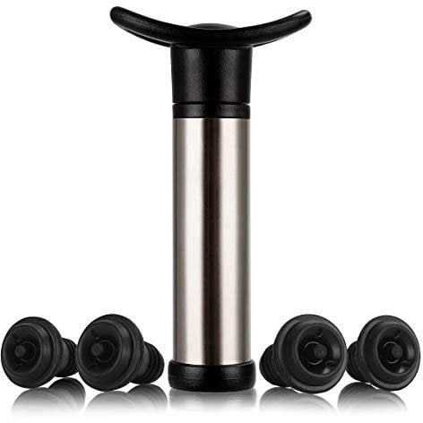 Pompe à vin Pompe à vide en acier inoxydable Wine Saver Utilisée pour la conservation du vin, la pompe à vin est utilisée pour éliminer l'air et la conservation du vin sous vide, avec 4 bouchons
