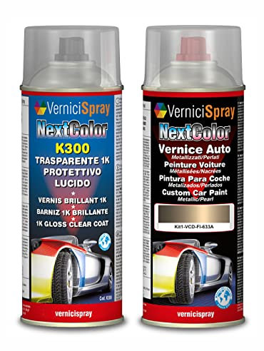 Kit Vernice Auto Spray compatibile con FIAT PANDA 633A GRIGIO HAVANNA/BEIGE SPUMEGGIANTE MET. Trasparente Lucido kit ritocco vernice metallizzata 400+400 ml di Vernice Spray Graffi Auto