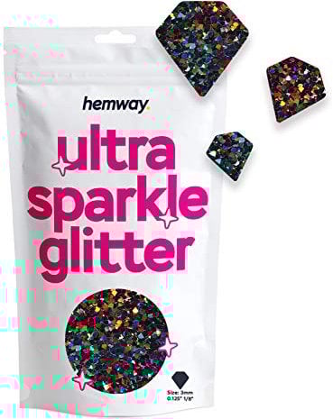 Hemway Ultra Sparkle Glitter - Diamond | Black Holographic Metallic Flake Sequins for Resin & Epoxy Crafts | Craft Supplies for Tumblers, Festival, Hair, Face, Body, Eye & Nail Art Decoration | 50 g