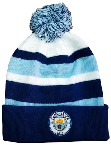 Man City Bronx Turn Up Knitted Bobble Hat Sky Navy White One Size