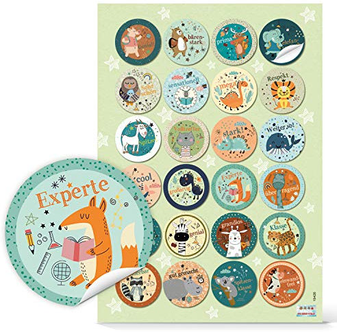Logbuch-Verlag 24 Kinder Lehrer Lob Motivationsticker Lernen Schüler Lehrer Belobigung rund 4 cm 1. Klasse