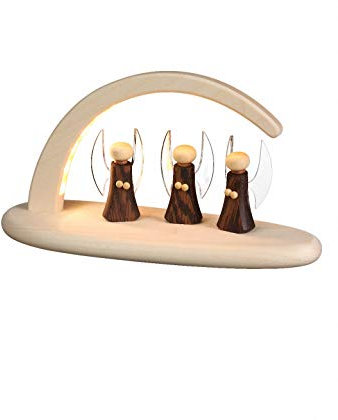 Seiffener Volkskunst | LED Lichterbogen Schwibbogen 24x13cm | Erzgebirgische Volkskunst | Made in Germany | 15361 | Engel Natur
