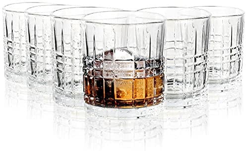 Vinsani Set of 6 Regal Whisky Tumblers 300ml Glasses Classic Cut Transparent Vintage Whiskey Rum Cocktail Drinkware Glasses Bar Gift Set for Men Women