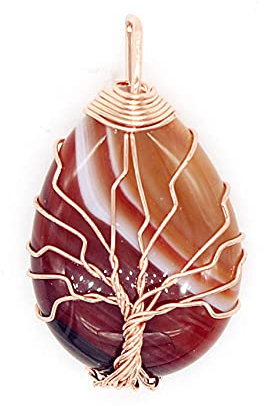 1 stücke rose gold farbe draht wrap von leben wasser tropfen streifen braun agates anhänger charm schmuck