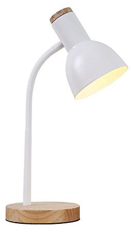 Mengjay E27 LED Industrie Tischlampe Schlafzimmer, Mit Kabel und Schalter, Eisen, Holz Basis, Vintage Nachttischlampe Schreibtischlampe Kinder für Wohnzimmer Büro Studio Lesen (Weiß)