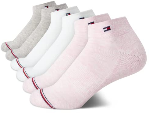 Tommy Hilfiger Damen-Socken, 6er-Pack, Flagge, Sportkissen, kurze Crew-Socken, Pinkes Logo, 36.5-43 EU