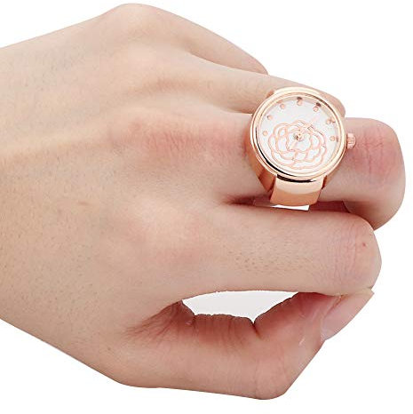 Montre à Bague, Montre à Doigt Rose Flower Quartz Montres à Bague, Acier Inoxydable Spinner Rings Femmes Hommes Fidget Rings Anneaux Anti-Stress pour Hip Hop DIY Styling, Montre à bague (Or Rose)