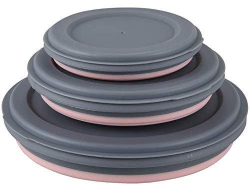 Vrttlkkfe de 3 plegables de silicona para el almuerzo, portátil, de silicona, plegable, ensaladera con tapa, color rosa