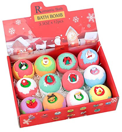 Weihnachten Badebomben 12 Pcs, Badekugeln aus 100 % Natürlich ätherischen Ölen, Weihnachtsgeschenke für Weihnachten mit Santa Claus Schneemann Elk für Mädchen und Frauen