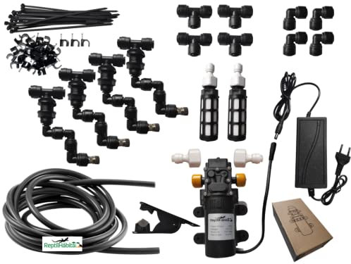 ReptilHábitat Sistema de Lluvia para Reptiles Camaleones 220V x4 boquillas (Kit con Bomba)