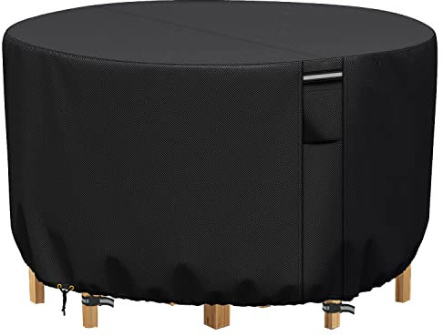 RICHIE Gartenmöbelabdeckungen wasserdicht, Outdoor Runde Gartentischabdeckung mit Belüftung, Heavy Duty Rip Proof 600D Oxford runde Patio Möbel Set Abdeckungen winddicht, Anti-UV (Ø163x71cm) - Schwarz
