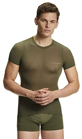 FALKE Herren Baselayer-Shirt Ultralight Cool Round Neck M S/S TS Funktionsmaterial schnelltrocknend 1 Stück, Grün (Herb 7754), S