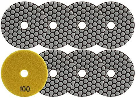 FOCSTOL Diamond Dry Polishing Pads - 8pcs 100mm Grit 100 Polishing Kit for Granite Marble Artificial Stone Quartz for Angle Grinder