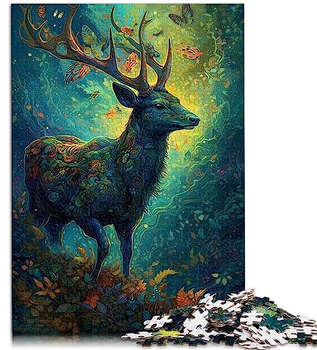 Puzzle Hirsch Blumen 1000 Teile Puzzles für Jugendliche und Kinder Kartonpuzzles Schwierig und herausfordernd Größe: 26x38cm