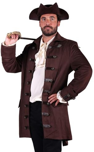 T3515-1300-XXXL braun Herren Piraten Jacke lang Barock Mantel Gr.XXXL=64