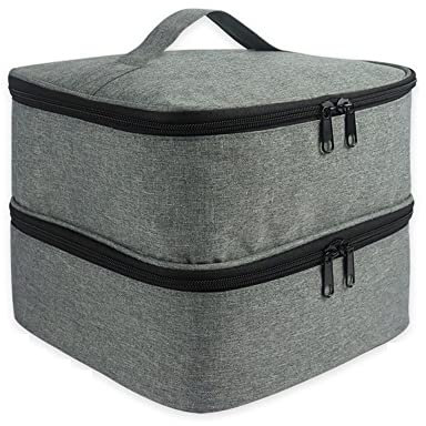 Boczif Dunkle Nagel Aktentasche, Double Deck Dwart Dunkle Lederlager. Geeignet für getrocknete Nagelblätter und 30 Flaschen geschnitten, um in Nagellack zu verwenden(Grau)