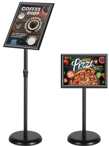 WenYa A4 Sign Holder Adjustable Aluminium Poster Stand Interchangeable Advertising Stand Floor Display with Stable Round Base