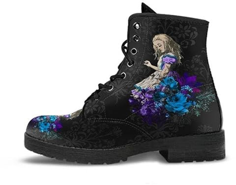 Maramalive Anfibi in pelle vegana con stampa gotica, Viola Orchidea Alice, 39 EU