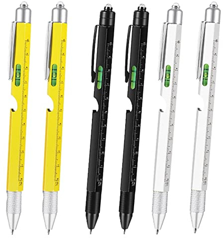 AMIUHOUN 9-in-1 Multi-Tool Pen for LED Light, Stylus, Screwdriver, Ofner, Ruler, Spirit Level Gifts for 6 Pieces