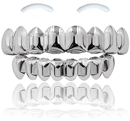 SSyang Grills Dentaires,Hip Hop Teeth Grills Faux Punk 18K Hip Hop Dents,Haut en Bas Diamant Strass Dents Grillz Halloween Festival Musique Party Hip Hop Rapper Costume Accessoire Décoration(Argent)