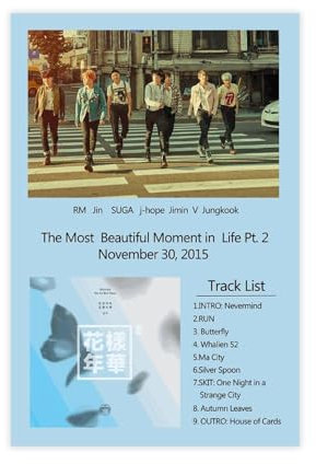 AmAzwi K-Pop BTS Poster Der schönste Moment im Leben, 2 Album-Poster, Leinwandposter, Schlafzimmer-Dekor, Sportlandschaft, Büro, Raumdekoration, Geschenk, ungerahmt: 30 x 45 cm