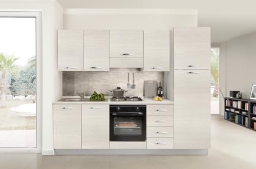 Cucina Completa 255 cm Rovere Bianco Elettrodomestici Frigo Destra