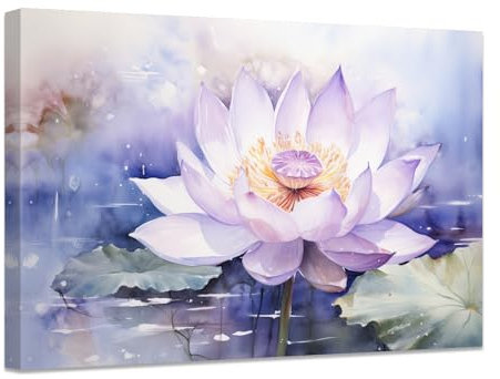 ZXHYWYM Zen Leinwand Wanddekoration lila Blumen Wandbilder Lotus Seerose Kunstdruck Spa Badezimmer Kunstwerk für Yoga spirituelles Büro Zuhause mit Rahmen (C (40.00 x 60.00 cms))
