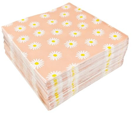 LOONELO 100 Stück Gänseblümchen-Papierservietten, Groovy Daisy Boho Dinner-Servietten, Einweg-Servietten mit Gänseblümchen, dekorative Party-Serviette für Babyparty, Geburtstag, Hochzeit, saisonale