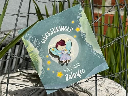 Zahnfee-Anstecker/Pin auf Karte als Glücksbringer/Belohnung mit Zahnfee-Gruß