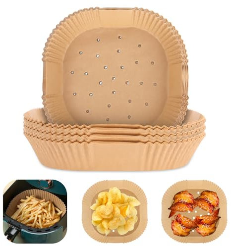 200 Pezzi Carta Forno per Friggitrice ad Aria,Carta Air Fryer Quadrata,Antigrasso Antiaderente Fodera In Carta,pergamena Carta da Forno,per 5.0-6.0L Air Fryer, Forno, Padelle, Microonde