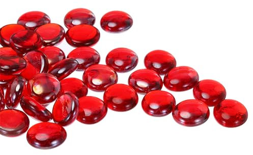 sourcing map Glass Beads,36pcs Flat Glass Gemstone Red 0.44lbs (0.67-0.87) Glass Marbles Pebbles for Vase Fillers Aquarium Decor DIY Craft