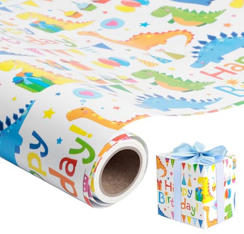Romon Papier Cadeau Anniversaire, Rouleau de Papier D'emballage Cadeau, 43cm*300cm, Impression Colorée pour Anniversaire, Noël pour Emballage Cadeau, Enfants Femme Fille Homme Garçon