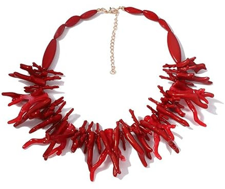 Eastocos 2 pcs Collier de Perles de Corail Rouge Vintage et exagérée pour Les Femmes et Les Filles de Bohème