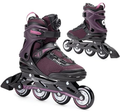 ATTABO Fitness Skates OneFoot 36-40 EU in Violett sind die perfekte Ausrüstung für Damen für eine AUSSERGEWÖHNÖICHE FAHRT mit ABEC-7 Lagern, 82A PU Rädern und Aluminium Schienen.