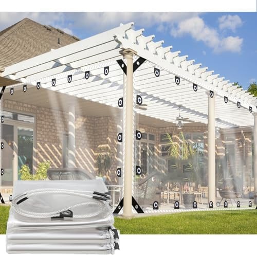 CAQXAQP Plane Transparent mit ösen 2.2mx4.8m,Abdeckplane Wasserdicht 0.5mm Wetterfest Faltbar Terrassenplane für Seitenteile Pavillon Gartenmobel Balkon LKW,Plane Nach Maß