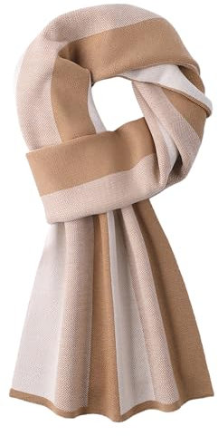 WANYING Herren Strickschal 6% Wolle Gestrickter Schal Winter Herbst Herrenschal Wolleschal Casual Business Gentleman - Gestreift Khaki & Beige