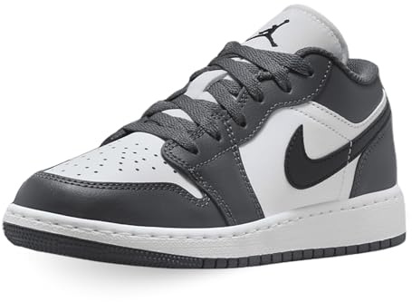 NIKE Air Jordan 1 Low GS Grade School Trainers Sneakers Fashion Shoes 553560 (White/Black-Iron Grey 152) Size UK5 (EU38)