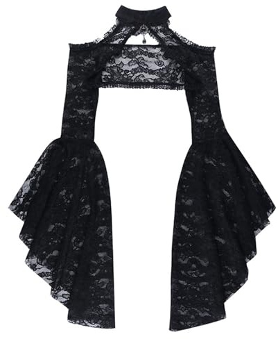 Alaurbeauty Damen Gothic Spitze Shrug Langarm Punk Bolero Jäckchen Cardigan Goth Schal Crop Top für Party Club Karneval Halloween