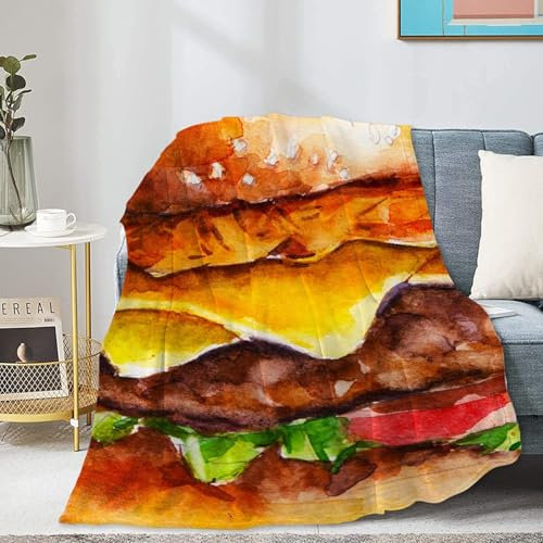Kuscheldecke Hamburger Flanell Fleecedecke 3D Hamburger Wohndecke 100x130 cm Sofadecke Couchdecke Bettüberwurf Flauschige Weiche Warme Sofaüberwurf Decke Wohndecken w2285