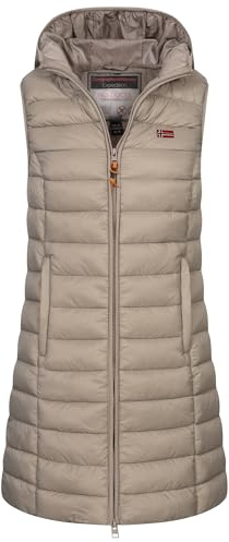 Geographical Norway Damen Stepp weste Kapuze Übergangs Herbst Winter Windbreaker Lang, Farbe:Beige, Größe:XL (42)