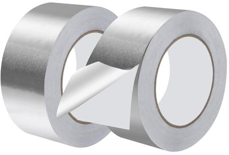 Supaway 2 Rouleaux de Ruban Aluminium 50 mm x 50 m Ruban Adhésif Alu Autocollant Argenté Résistant à la Chaleur pour Scellement, Isolation & Réparation
