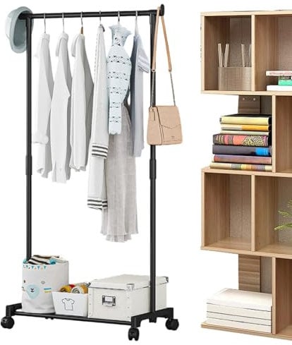 ETUCYNG Freistehender Kleiderbügel Aus Metall Mit Unterem Gestell, Garderobenständer Auf Rollen, Multifunktional Schlafzimmer Kleiderständer, Kleiderwagen Stabil, Double Rail Kleiderständer