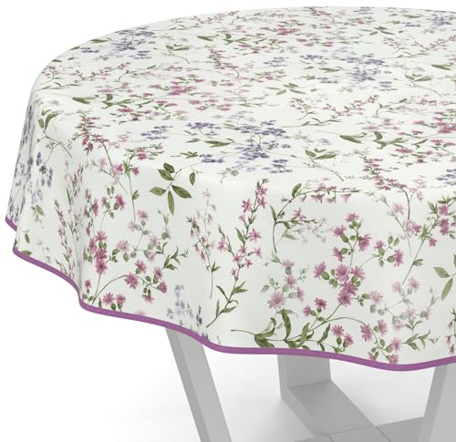 ANRO Wachstuchtischdecke Wachstischdecke Wachstuch Tischdecke abwaschbar Gartentischdecke Blümchen Rund 120cm mit Saum (Eingefasst)