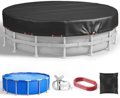 Runde Poolabdeckung, 4,8 m, oberirdische Poolabdeckung, robustes Oxford-Gewebe, Poolabdeckungen mit Seilwinde und Kabel, für alle Jahreszeiten, aufblasbare Poolabdeckung für UV-beständig, wasserdicht