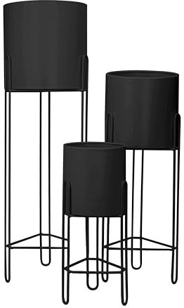 TRIROCKS 3er-Set Pflanzgefäße mit Ständer Moderne Blumentöpfe für Zimmerpflanzen 73 & 55 & 30 cm Hoch Outdoor für Wohnzimmer Küche Büro Garten Balkon Terrasse Dekoration (Schwarz)