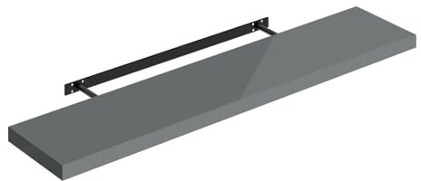WOLTU Wandregal Regal Wand Schweberegal Regalbrett Wandboard mit Metallhalterung, unsichtbare Montage, für Küche Badezimmer Wohnzimmer Schlafzimmer, aus MDF, Hochglänzend Grau, 110x22,9x3,8 cm
