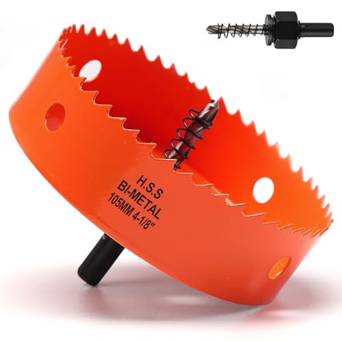 Scie cloche - 105 mm - Orange - Acier rapide HSS M42 bi-métal - Scie cloche avec tige hexagonale et foret avec profondeur de coupe de 35 mm - Pour bois, construction sèche et tôle métallique