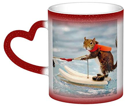 Keramik-Kaffeetasse mit Fuchs und Eichhörnchen, Farbwechsel, perfekt für Wasserski oder Tee. Perfektes Geschenk für